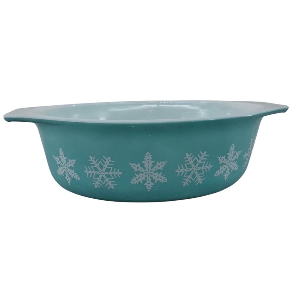 PYREX Vintage MCM Turquoise Snowflake 1.5 qt Oval Casserole Dish No Lid 043